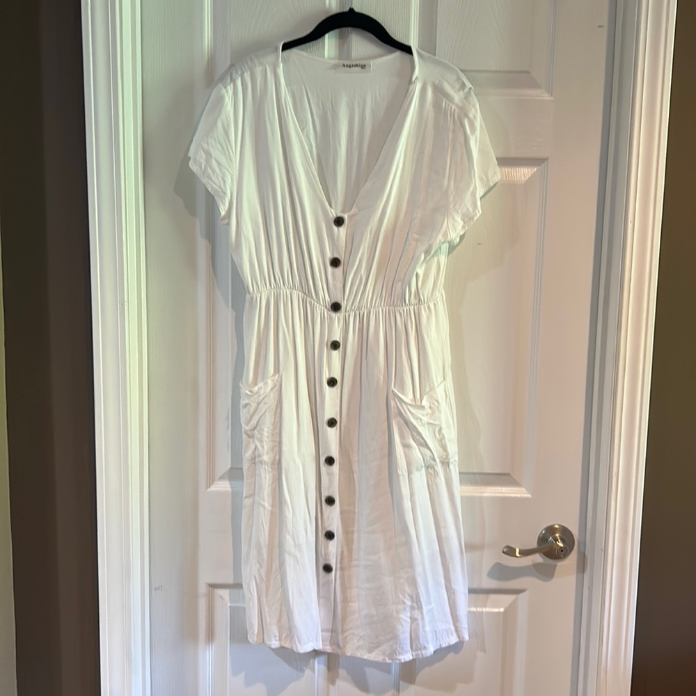 White Button-down Dress with Pockets